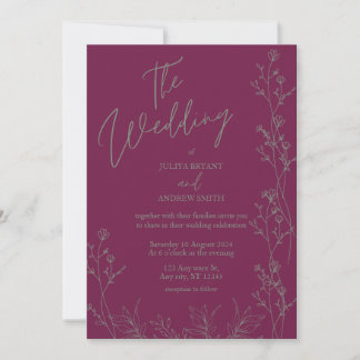 Convite Purple and saga green thick wedding Invitation