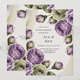 Convite Purple and Sage Green Roses Painted Wedding Shower