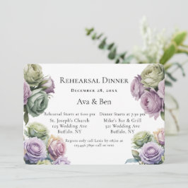Convite Purple and Sage Green Roses Rehearsal Dinner