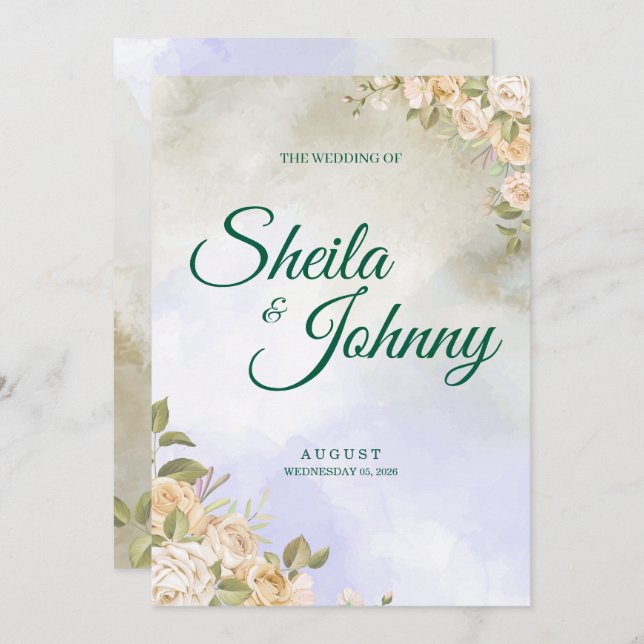 Convite Purple and Sage Pastel Elegance Wedding  (Frente/Verso)