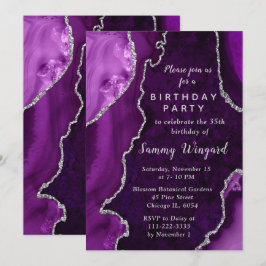 Convite Purple and Silver Agate Marble Birthday Party
