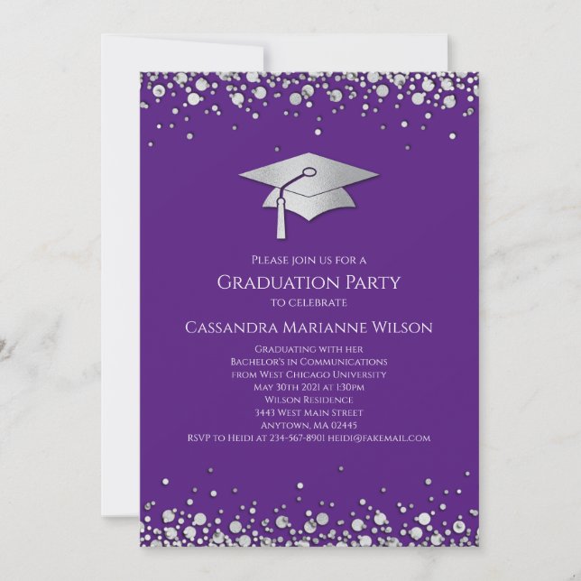 Convite Purple and Silver Graduation (Frente)