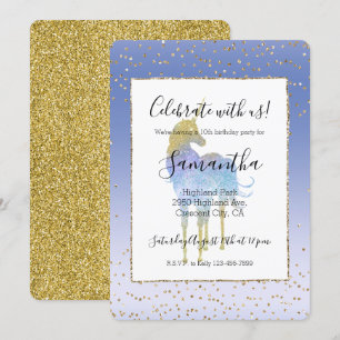 Convite Purple Aqua Dourada Glitter Unicorn