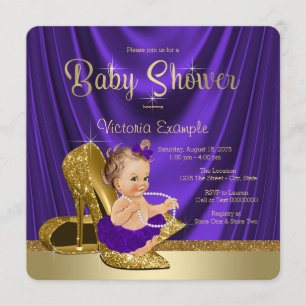 Convite Purple Ballerina Pearls Chá de fraldas Dourado