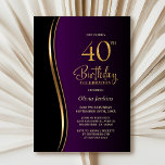 Convite Purple Black Gold 40th Birthday Party<br><div class="desc">Invite your friends and loved ones with this modern black, gold and purple 40th birthday party invitation. The customizable text area in this invitation template allows you to effortlessly include all the necessary details for your special birthday celebration, including the date, time, venue, and RSVP information. A variety of paper...</div>