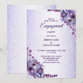 Convite Purple Blue Pink Floral Glitter Engagement Party