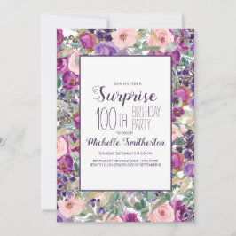 Convite Purple Blush Pink Floral Folha 100º Aniversário