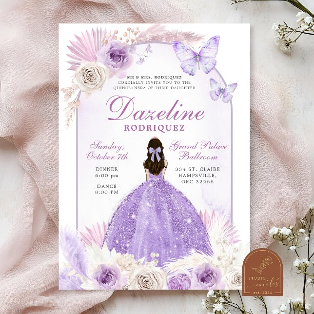 Convite Purple Boho Chic Quinceanera (Criador carregado)