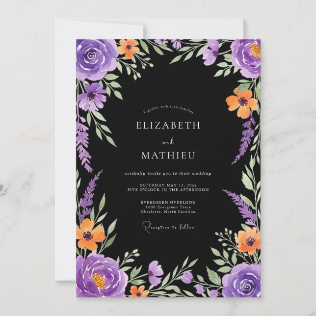Convite Purple Bold Moody Wedding (Frente)