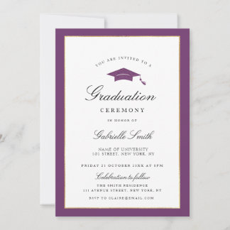 Convite purple border graduation ceremony invitation
