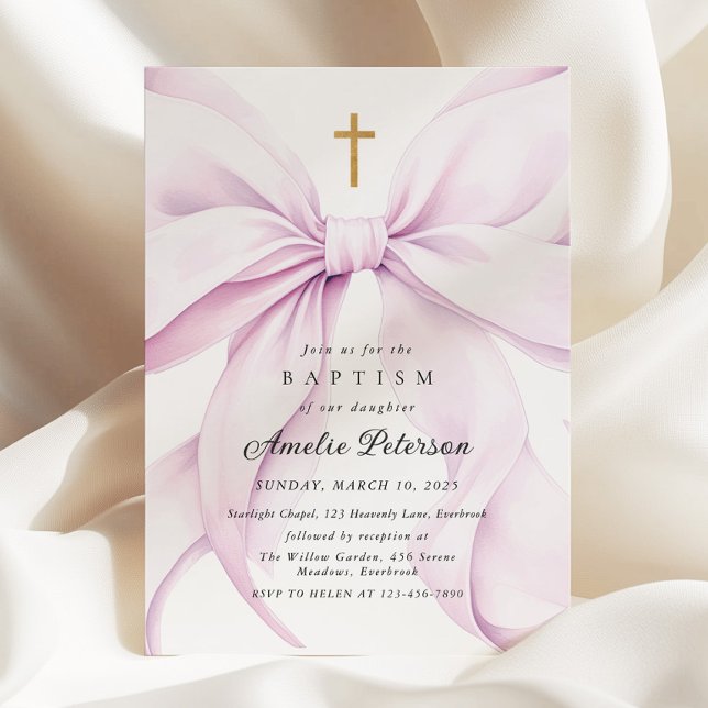 Convite Purple Bow Girl Baptism Invitation (Criador carregado)