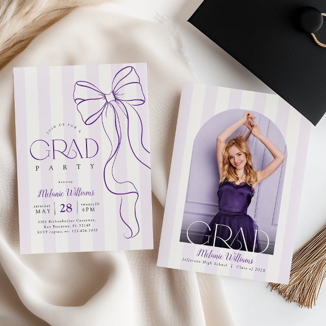 Convite Purple Bow Graduation Photo Invitation (Criador carregado)