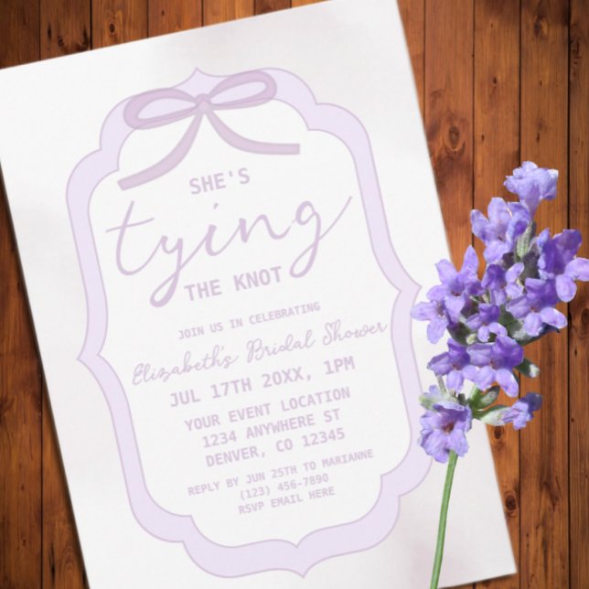 Convite Purple Bow Watercolor Bridal Shower (Criador carregado)
