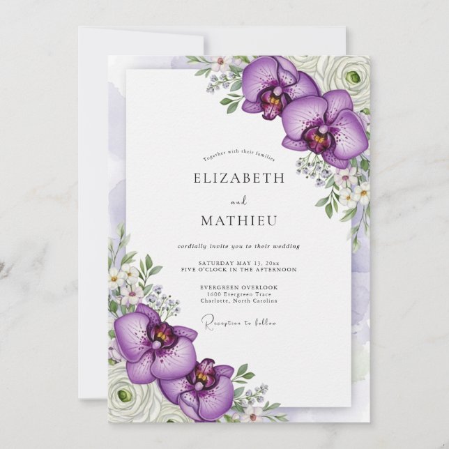 Convite Purple Brilliant Tropical Wedding (Frente)
