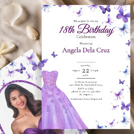Convite Purple Butterflies And Dress 18th Birthday Debut