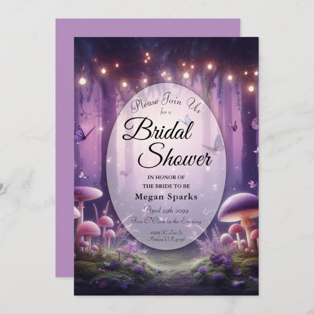 Convite Purple Butterflies and Starlit Skies Bridal Shower (Frente/Verso)