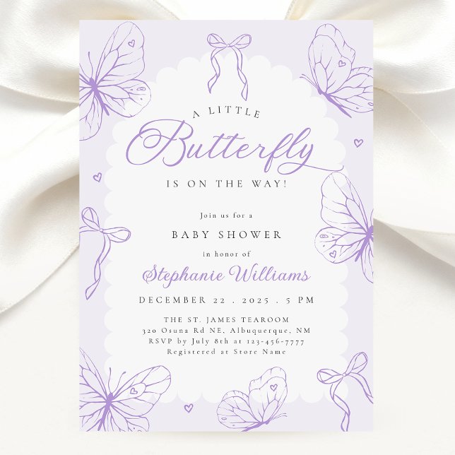 Convite Purple Butterflies & Bows Baby Shower (Criador carregado)