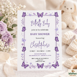 Convite Purple Butterfly Baby Girl Baby Shower 