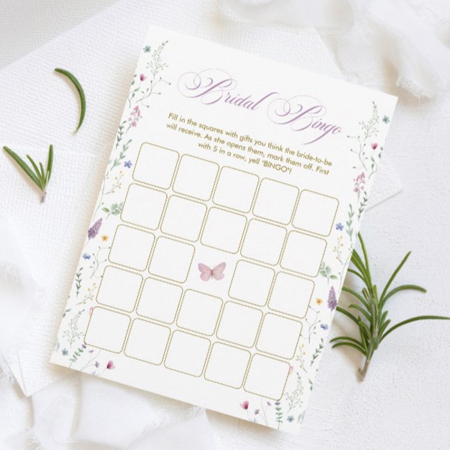 Convite Purple Butterfly Bridal Shower Bingo Game Card (Criador carregado)