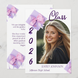 Convite Purple Cap Photo Graduation Announcement 