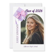 Purple Cap Photo Graduation Party Invitation