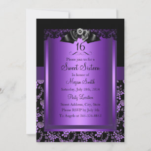 Convite Purple Chic Rose & Jewel Bow Sweet Sixteen