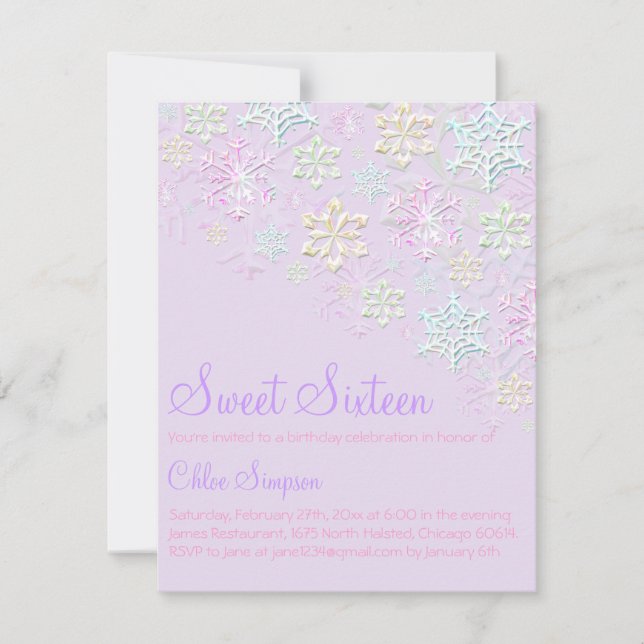 Convite Purple Chic Snowflake Sweet16 (Frente)