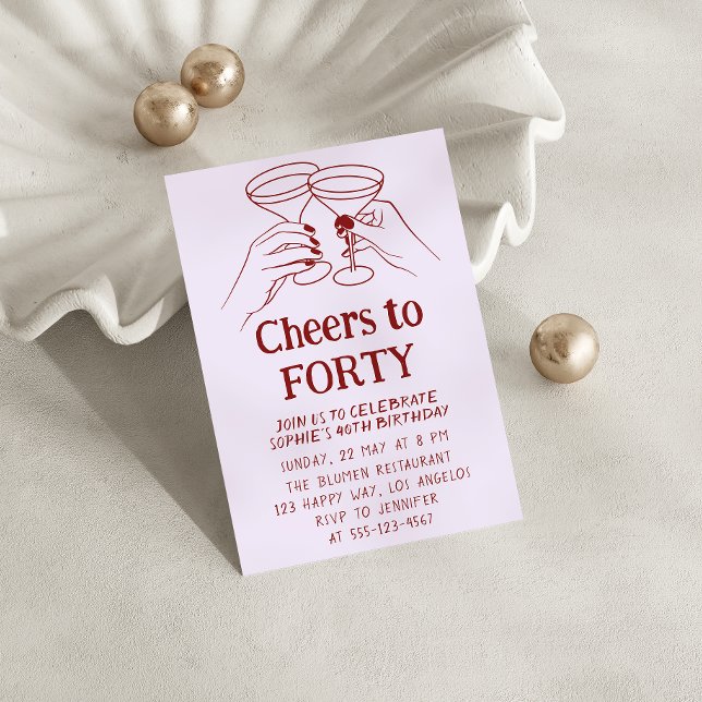 Convite Purple Cocktail “Cheers to Forty 40th Birthday (Criador carregado)