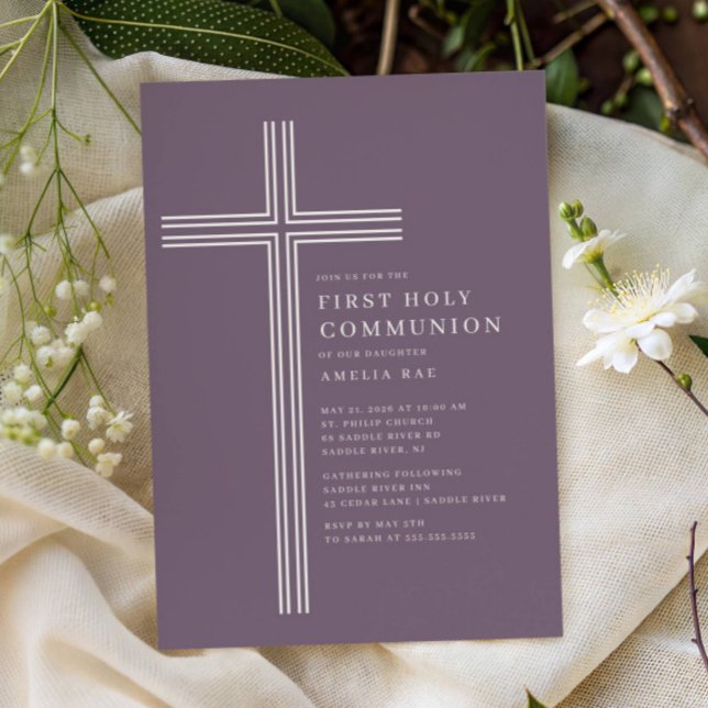 Convite Purple Cross First Holy Communion Invitation (Criador carregado)