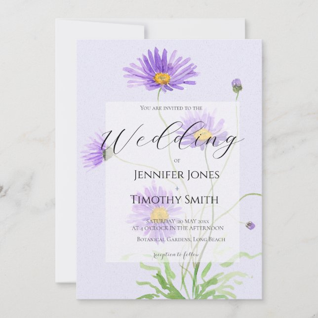 Convite purple daisy wedding invitation  (Frente)