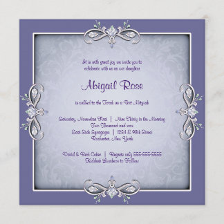 Convite Purple Damask Bat Mitzvah