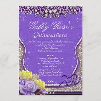 Convite Purple Diamond Quinceañera e Sweet 16