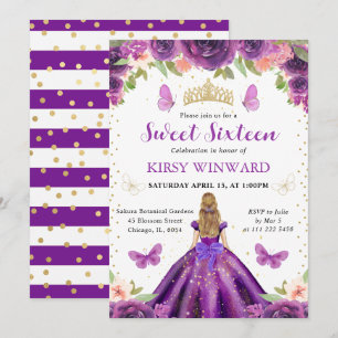 Convite Purple Dress Blonde Princess Sweet 16