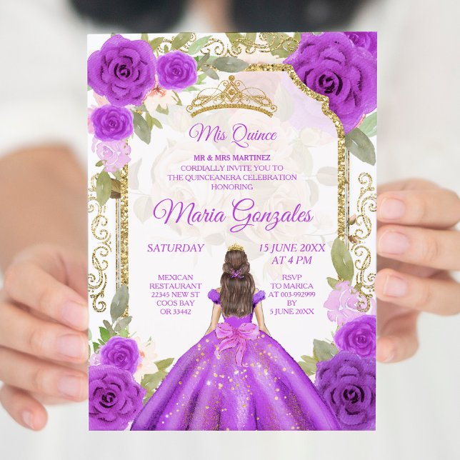 Convite Purple Dress & Rosa Charra Mexicano XV Anos (Criador carregado)