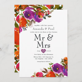 Convite Purple e Orange Floral Sr. e Sra. Wedding