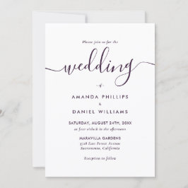Convite Purple Elegant Modern Script Photo Wedding
