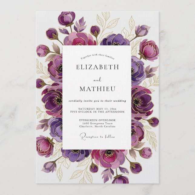 Convite Purple Ethereal Bloom Wedding (Frente)