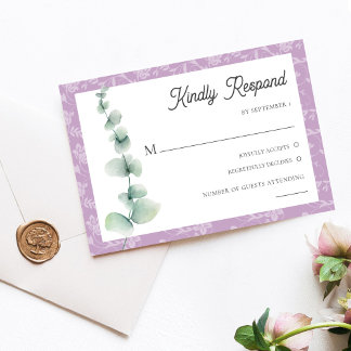 Convite Purple Eucalyptus Floral Wedding RSVP Card