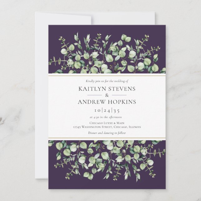 Convite Purple Eucalyptus  Wedding (Frente)