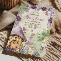 Purple Fairy Berry Sweet 2nd Birthday Invitation