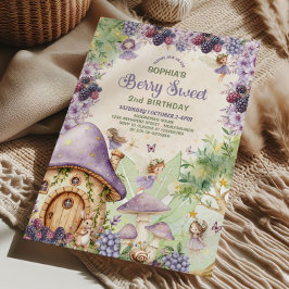 Convite Purple Fairy Berry Sweet 2nd Birthday Invitation