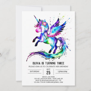 Convite Purple Fantasy Unicorn Digital Birthday
