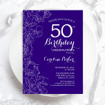 Convite Purple Floral 50ª Festa de aniversário<br><div class="desc">Floral roxo 50º Convite de aniversário. Design minimalista moderno com desenhos botânicos em destaque e letra de script de tipografia. Simples trendy convida cartão perfeito para uma festa de na moda. Pode ser personalizado para qualquer idade. Impressos convites Zazzle ou modelo de impressão digital instantânea para download.</div>