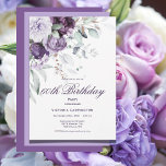 Convite Purple Floral 60º Aniversário Aquarela Moderna<br><div class="desc">Lindas flores púrpuras de aquarela com verde claro de aquarela fluindo sobre o roteiro de rico e fontes modernas em coordenação do Convite de aniversário 60º de cor púrpura. Tão chique e sofisticada. O verso desse convite é feito em cor de lavanda para misturar com a cascata de flores fluindo...</div>