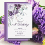Convite Purple Floral aniversário de 40 anos Watercolor Mo<br><div class="desc">Lindas flores púrpuras de aquarela com verde claro de aquarela esverdeada fluindo sobre o roteiro do rico e fontes modernas em coordenação com o Convite de festas aniversário de 40 anos de cor roxa. Tão chique e sofisticada. O verso desse convite é feito em cor de lavanda para misturar com...</div>