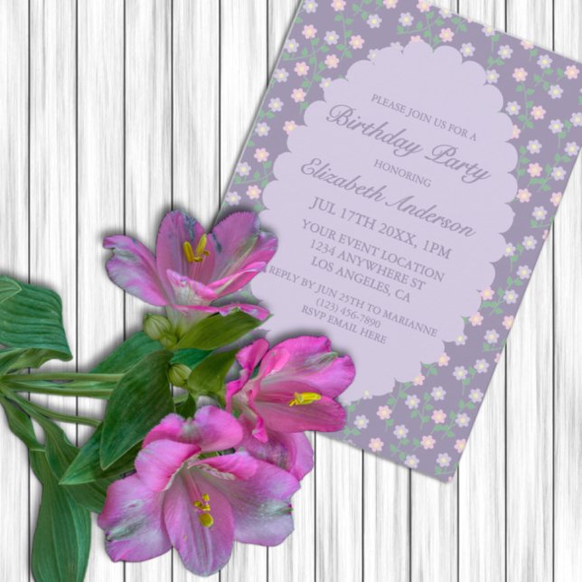 Convite Purple Floral Birthday (Criador carregado)