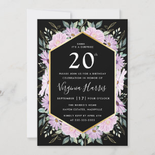 Convite Purple Floral Black 220 Aniversário