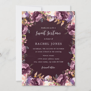 Convite Purple Floral Bloom Sweet 16