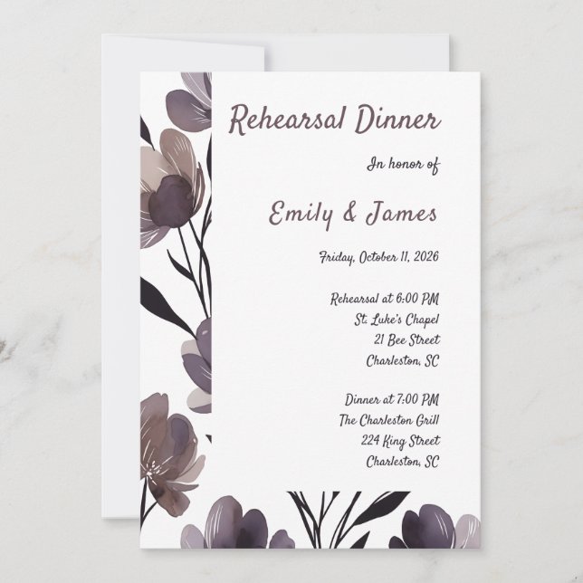 Convite Purple Floral Botanical Wedding (Frente)
