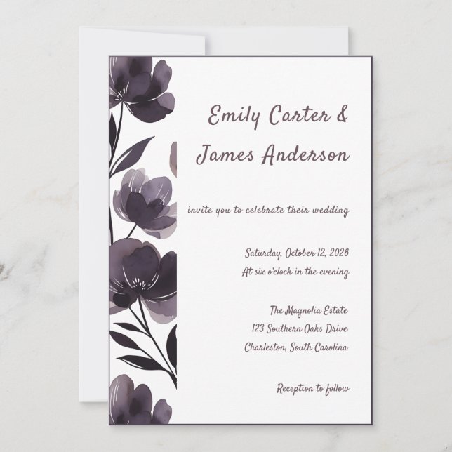 Convite Purple Floral Botanical Wedding (Frente)